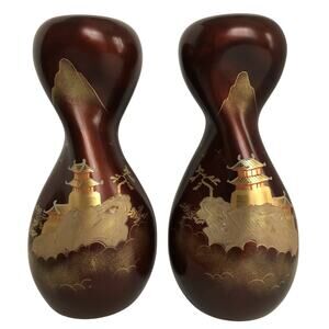 Vintage Japanese AIZU Hand Painted Twisted Lacquered Glass Art Vases Pair